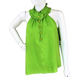J. Crew Green Ruffle Neck Tank Top